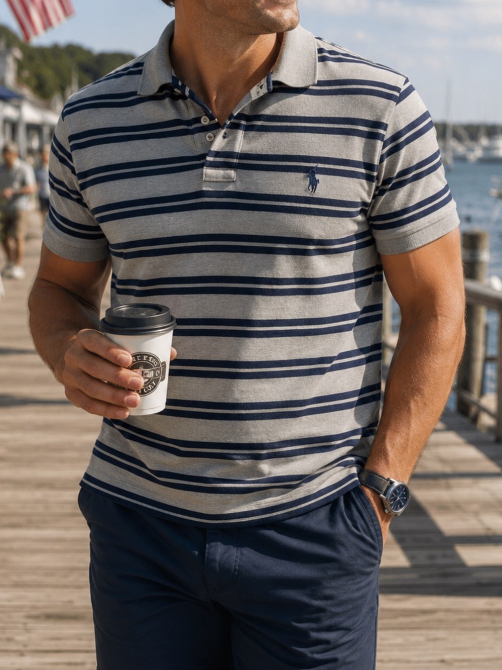 Ralph Lauren Polo Golf gray with navy and white stripe medium